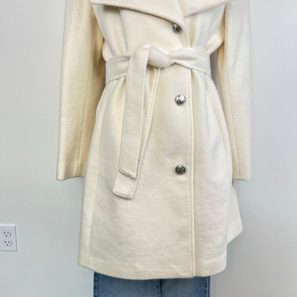 Vince Camuto Off-White Cream Belted Long Coat (Sz L) - Picture 10 of 14
